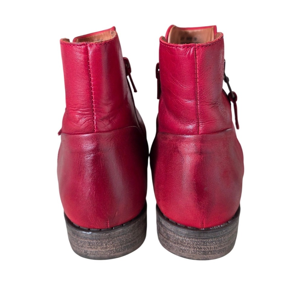 Miz Mooz Lucy Red Leather Ruched Ankle Boots Dual Zip Portugal Womens 38 US 8+ - Picture 5 of 13